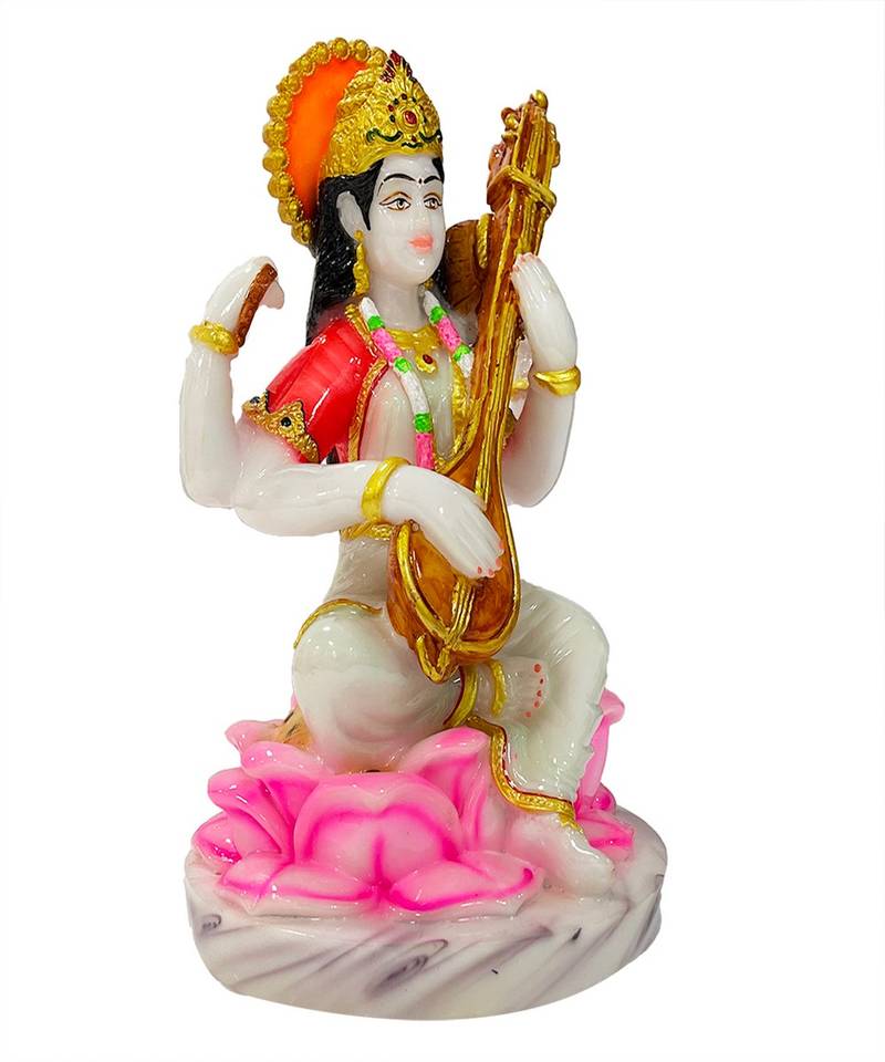 Chaque Decor  Saraswati Handpainted Idol For Success & Gifts/Pooja Room/Home Decoration