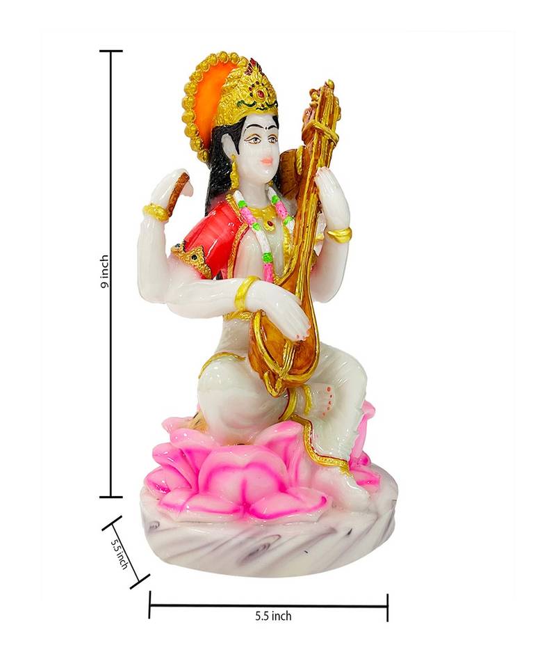 Chaque Decor  Saraswati Handpainted Idol For Success & Gifts/Pooja Room/Home Decoration