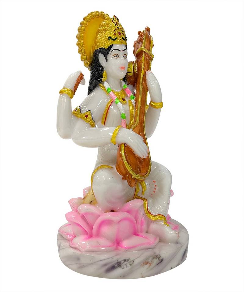 Chaque Decor  Saraswati Handpainted Idol For Success & Gifts/Pooja Room/Home Decoration