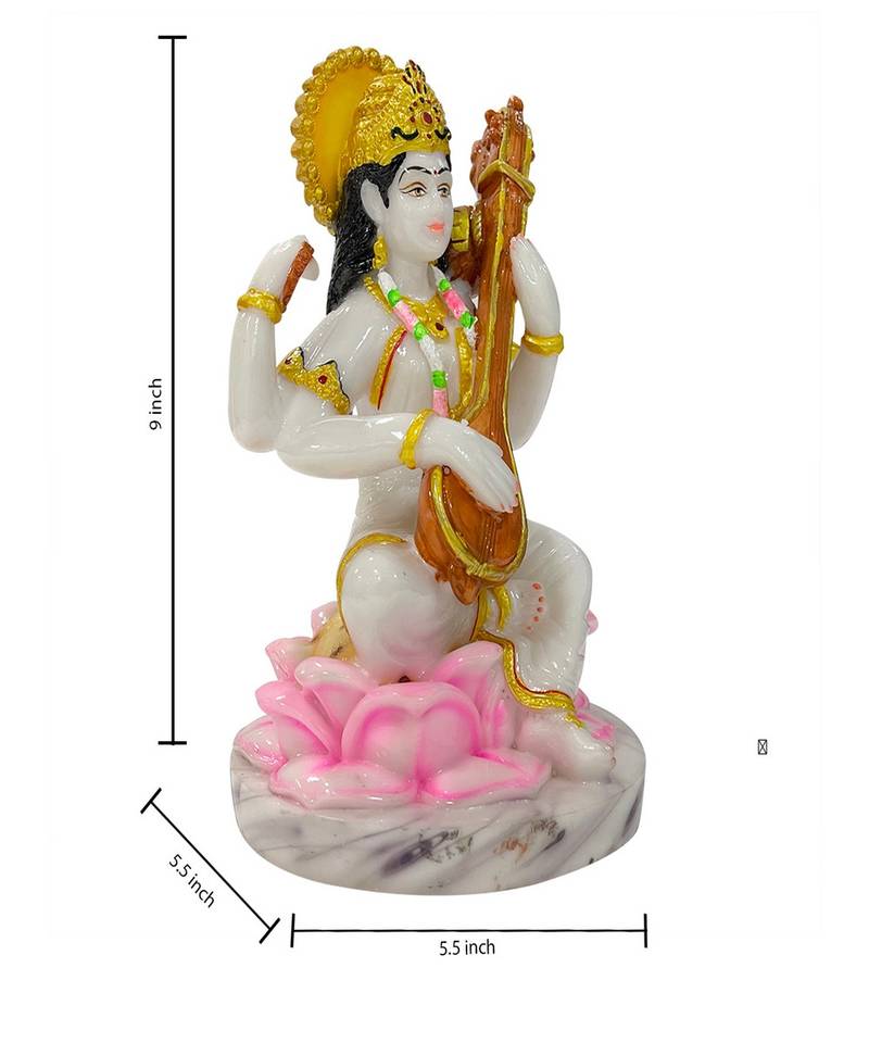 Chaque Decor  Saraswati Handpainted Idol For Success & Gifts/Pooja Room/Home Decoration