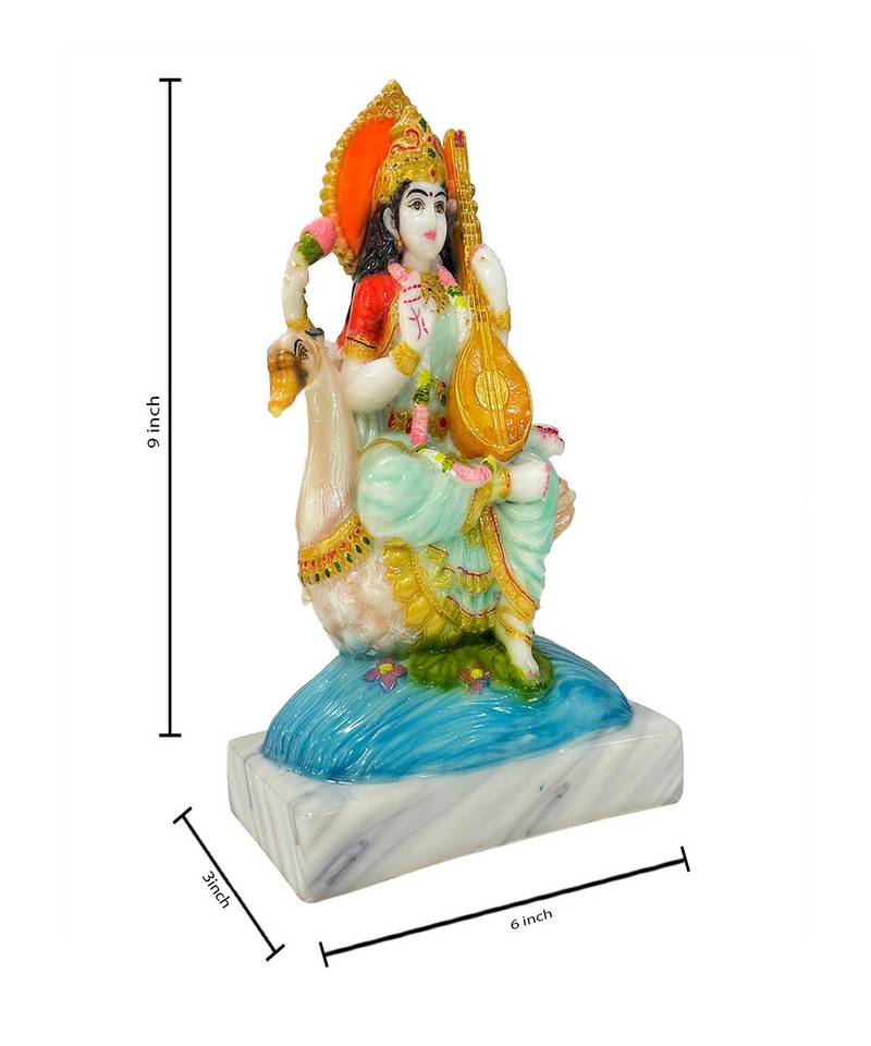 Chaque Decor  Saraswati Handpainted Idol For Success & Gifts/Pooja Room/Home Decoration