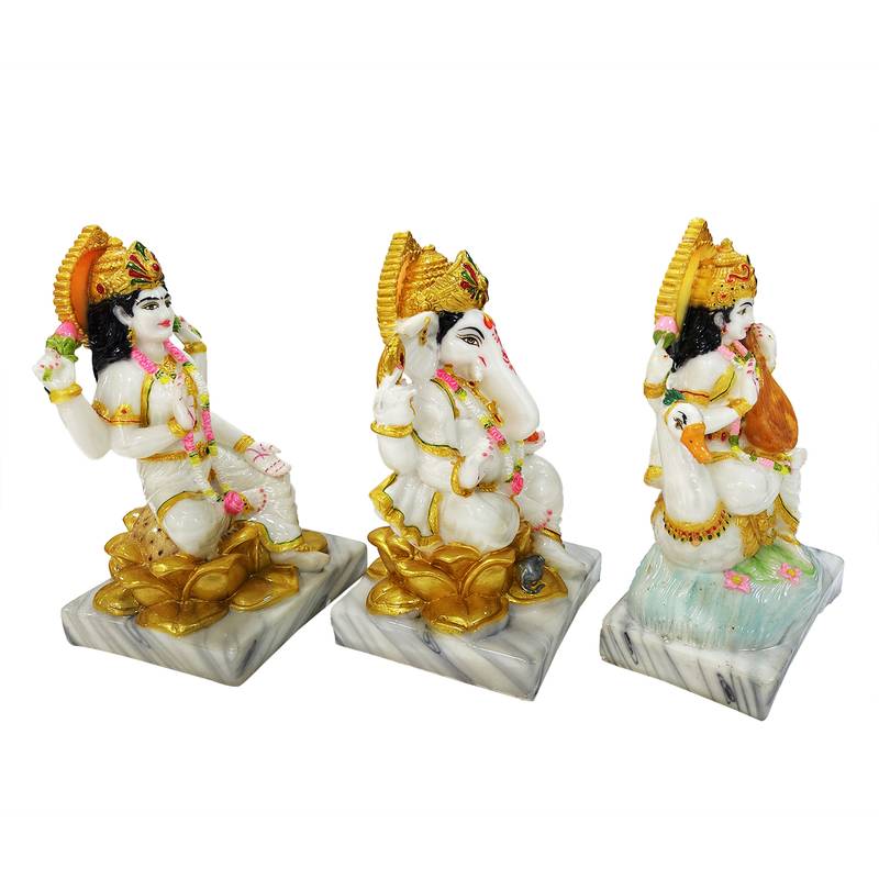 Chaque Decor  Laxmi Ganesh And Saraswati Handpainted Idol For Success & Gifts/Pooja Room/Home Decoration