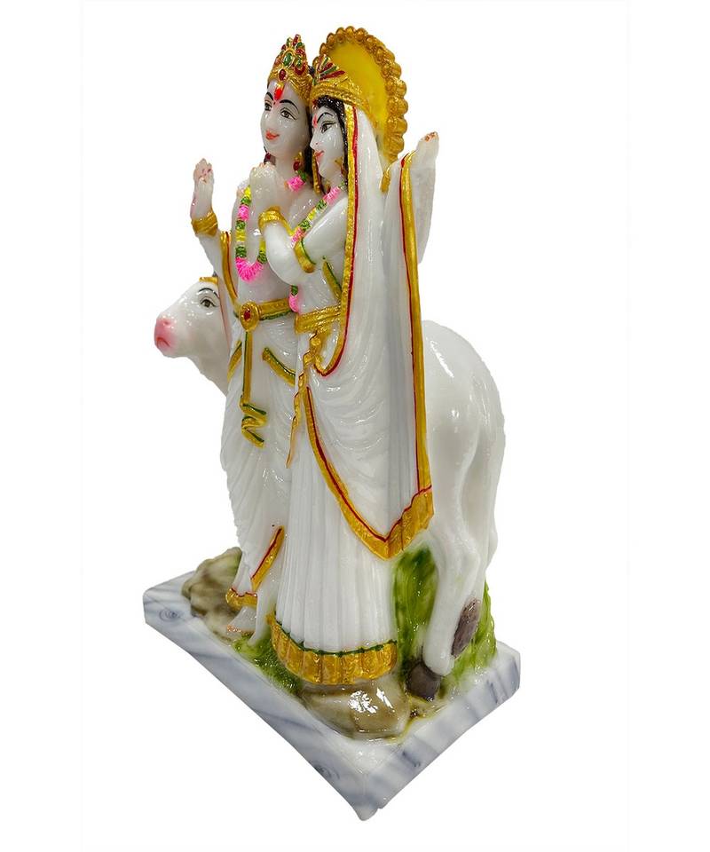 Chaque Decor  Radha Krishna With Nandi Handpainted Idol For Success & Gifts/Pooja Room/Home Decoration