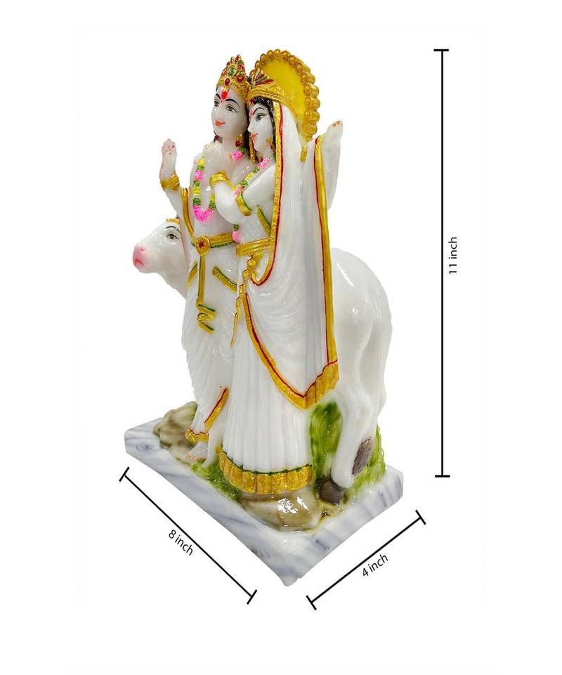 Chaque Decor  Radha Krishna With Nandi Handpainted Idol For Success & Gifts/Pooja Room/Home Decoration