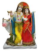 Chaque Decor  Radha Krishna With Nandi Handpainted Idol For Success & Gifts/Pooja Room/Home Decoration