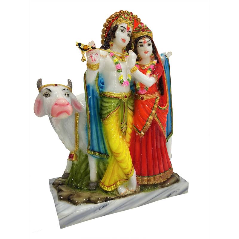 Chaque Decor  Radha Krishna With Nandi Handpainted Idol For Success & Gifts/Pooja Room/Home Decoration