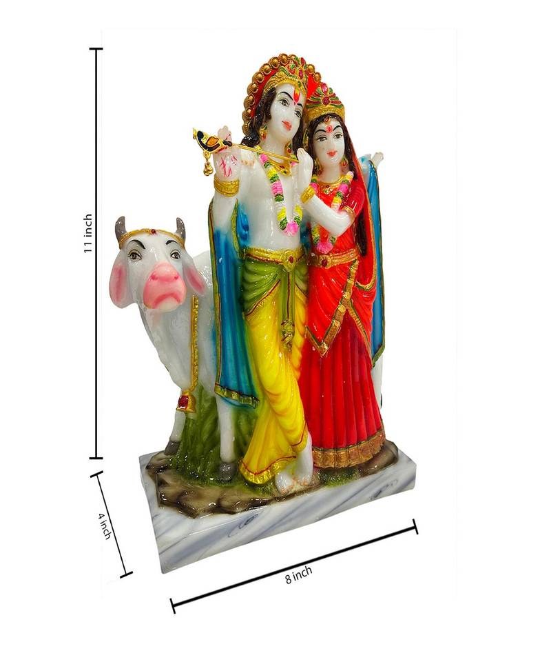 Chaque Decor  Radha Krishna With Nandi Handpainted Idol For Success & Gifts/Pooja Room/Home Decoration