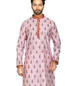 Pink plain cotton silk men-kurtas