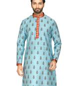 Blue plain cotton silk men-kurtas