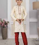 Fawn embroidered art silk boys-kurta-pyjama