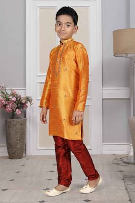 Orange embroidered art silk boys-kurta-pyjama 3