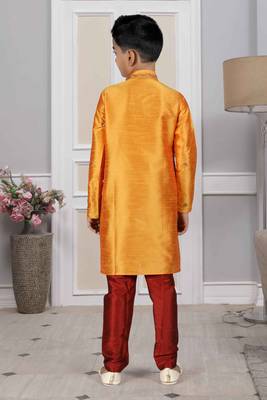 Orange embroidered art silk boys-kurta-pyjama 5