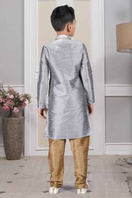 Grey embroidered art silk boys-kurta-pyjama 5