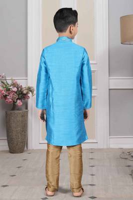 Blue embroidered art silk boys-kurta-pyjama 5