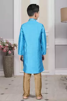 Blue embroidered art silk boys-kurta-pyjama