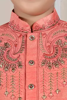 Pink embroidered art silk boys-kurta-pyjama