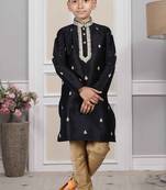 Black embroidered art silk boys-kurta-pyjama