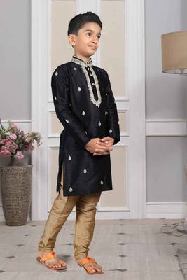 Black embroidered art silk boys-kurta-pyjama 2