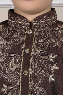 Brown embroidered art silk boys-kurta-pyjama 3