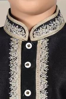 Black embroidered art silk boys-kurta-pyjama