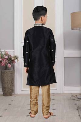 Black embroidered art silk boys-kurta-pyjama 5