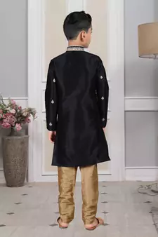Black embroidered art silk boys-kurta-pyjama