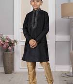 Black embroidered art silk boys-kurta-pyjama