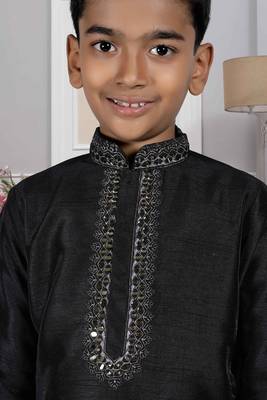 Black embroidered art silk boys-kurta-pyjama 2