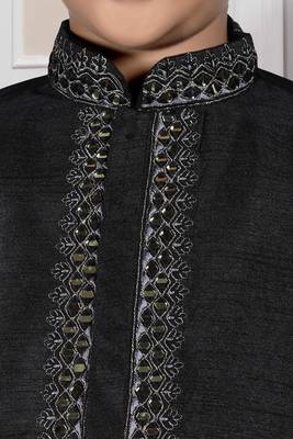 Black embroidered art silk boys-kurta-pyjama 3