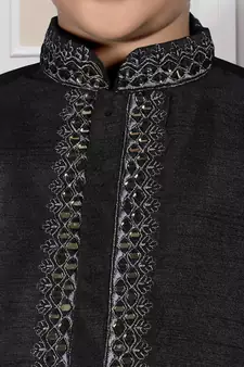 Black embroidered art silk boys-kurta-pyjama