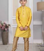 Yellow embroidered art silk boys-kurta-pyjama