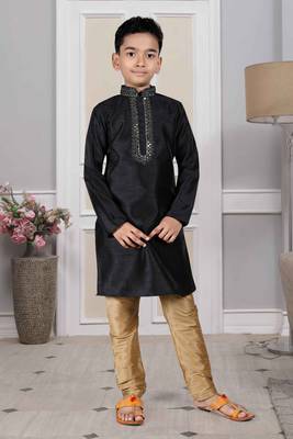 Black embroidered art silk boys-kurta-pyjama 4