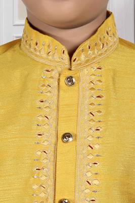Yellow embroidered art silk boys-kurta-pyjama 4