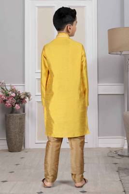 Yellow embroidered art silk boys-kurta-pyjama 5