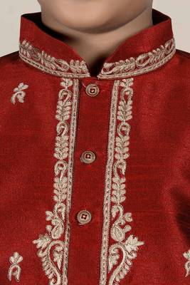 Maroon embroidered art silk boys-kurta-pyjama 3