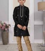 Black embroidered art silk boys-kurta-pyjama