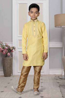 Yellow embroidered cotton boys-kurta-pyjama 1