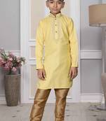 Yellow embroidered cotton boys-kurta-pyjama
