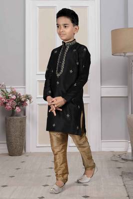 Black embroidered art silk boys-kurta-pyjama 2