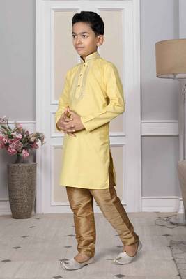 Yellow embroidered cotton boys-kurta-pyjama 2