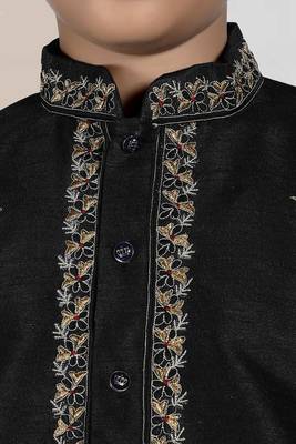 Black embroidered art silk boys-kurta-pyjama 4