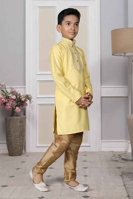 Yellow embroidered cotton boys-kurta-pyjama 3