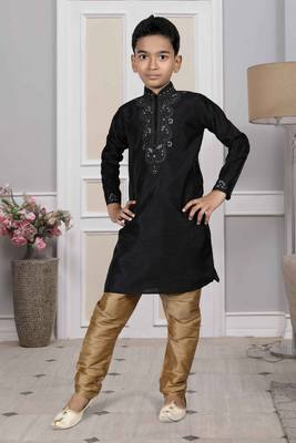Black embroidered art silk boys-kurta-pyjama 1