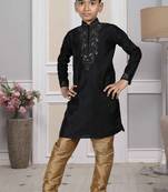 Black embroidered art silk boys-kurta-pyjama