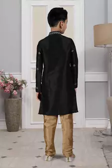 Black embroidered art silk boys-kurta-pyjama