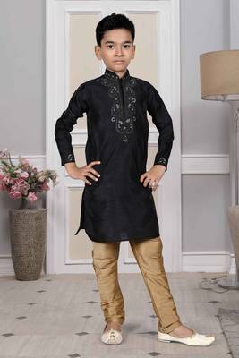 Black embroidered art silk boys-kurta-pyjama 2