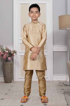 Gold embroidered art silk boys-kurta-pyjama