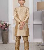 Gold embroidered art silk boys-kurta-pyjama
