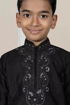 Black embroidered art silk boys-kurta-pyjama