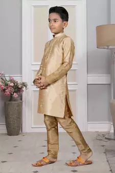 Gold embroidered art silk boys-kurta-pyjama